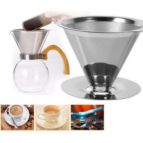 HOT en acier inoxydable verser sur filtre à café réutilisable goutteur de cône avec support de tasse HB003 VGEBY -POU (1/4)