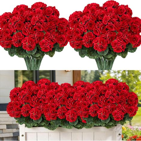 JSSEVN-6 Ramos de flores artificiales de geranio, flores artificiales para exteriores, flores y plantas artificiales, resistentes a los rayos UV. (1/5)
