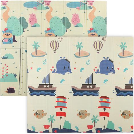 Tapis de jeu pour enfant bebe, tapis d'éveil bébé pliable épais réversible en mousse, 196 x 176 x 1,5 cm, multicolore (1/4)