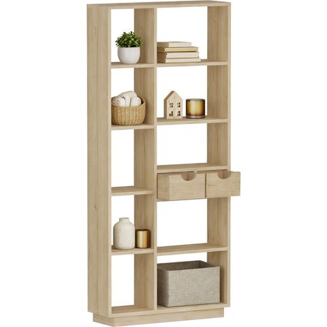 Imer Bücherregal, 8 Regalböden, 2 Schubladen, freistehend, 80x25x189h cm, Eiche Braun