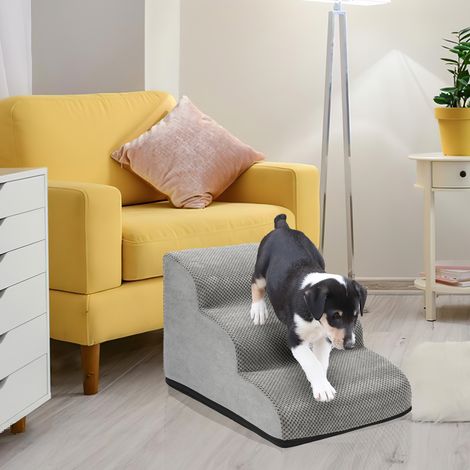 Randaco Haustiertreppe Tierunterlage Treppe Unterlage für Katzen und Hunde Grau 3 Stufen Hundetreppe