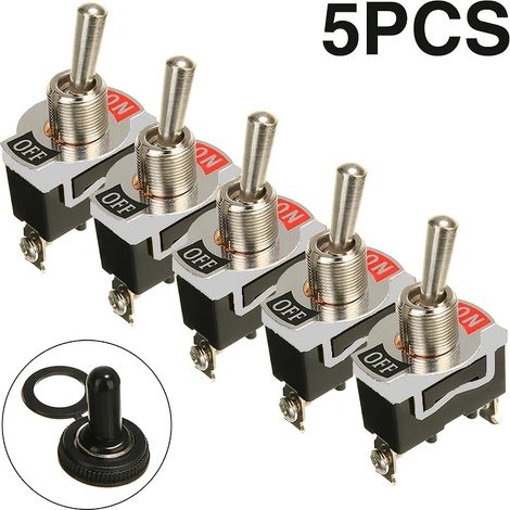 Lot de 5 interrupteurs à bascule pour automobile – 15 A 250 V, SPST 2 broches (Marche/Arrêt), avec capot de sécurité (1/4)