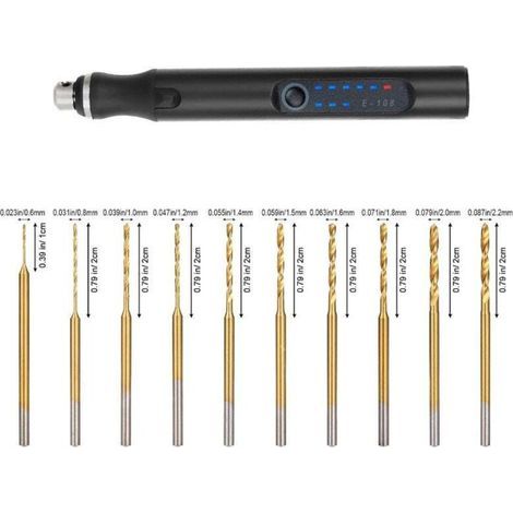 [JAMAIS UTILISÉ] Mini perceuse sans fil Mini perceuse électrique noire + 10 forets plaqués titane (1/4)