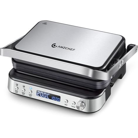 Multifunktionaler 4 in 1 Kontaktgrill, Griddle, Waffeleisen & SandwichMaker mit 4 antihaftbeschichteten abnehmbaren Platten, individuelle Zeit und Temperatur,LED-Anzeige,Gesundheitsgrill 2000W (1/5)