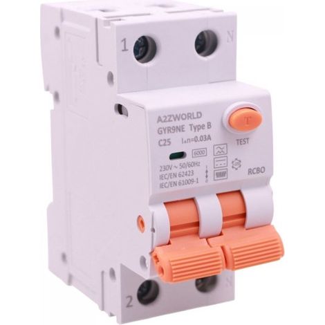 RCBO Interruttore Magnetotermico Differenziale Tipo B Curva C 1P+N 2M 6000A 30mA AC 230V IP20 Disponibili 16A 20A 25A 32A 40A (C25A)
