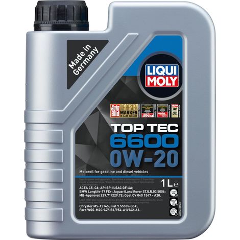 LIQUI MOLY HUILE MOTEUR TOP TEC 0W-20 HUILE ACEA C5 ACEA C6 API SP 6600 1 L 21410