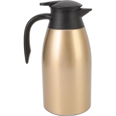 LUCKDANO Isolierkanne, Isolierte Kaffeekanne aus Edelstahl mit Deckel, Tragbarer Vakuumspender, 2 l Fassungsvermögen für Heißwasser, Milchtee, Suppe (GOLD). (1/5)