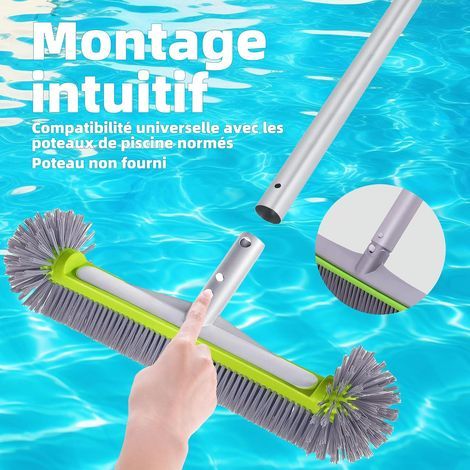 Balai Brosse Piscine Liner 45cm, Balai Piscine Brosse pour Piscine, Tête de Brosse de Piscine Détachable avec Poils Robustes Poignée en Aluminium EZ Clip, Perche télescopique Non (1/4)