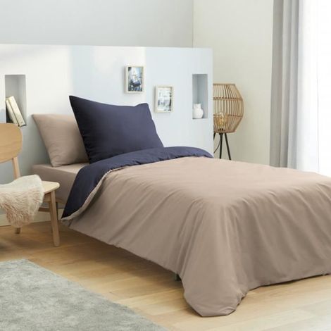 Housse de couette - Lin-Marine - 90x190 cm - 100% coton - 57 fils/cm² - 4 pièces