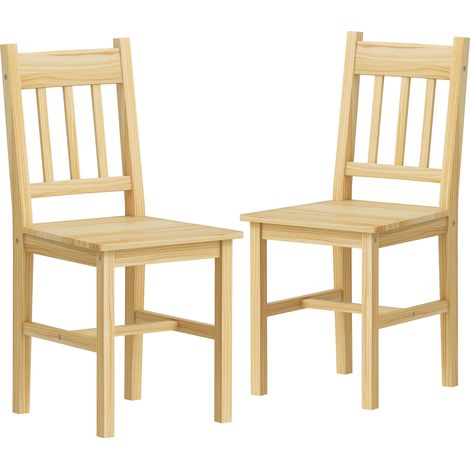 Juego de 2 sillas de comedor de madera natural, sillas de cocina con respaldo de listones, asiento ancho, madera natural (1/5)