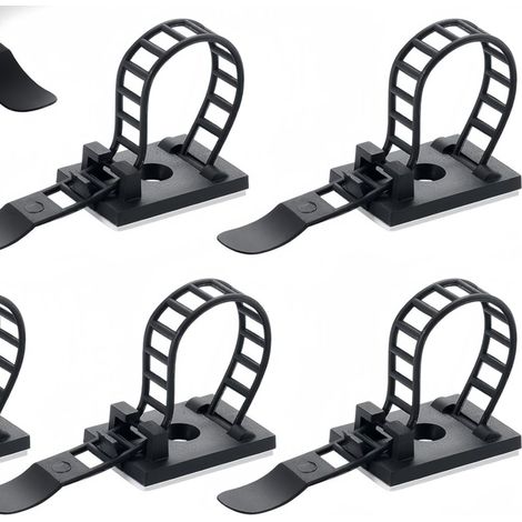 Bridas adhesivas reutilizables para cables, fijación con tornillos opcional, ligeras, paquete de 100 unidades (negras). (1/5)
