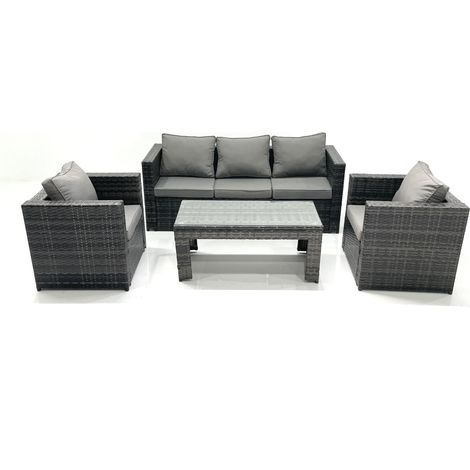 Fimous Rattan Garden Furniture Set Outdoor Lounger Sofa with Coffee Table 2 Armchair Dark Grey Mixed (1/5)