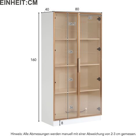 MEUBLIV Vitrine 80x40x160 cm Weiß – LED, Doppeltür und verstellbare Böden (1/5)