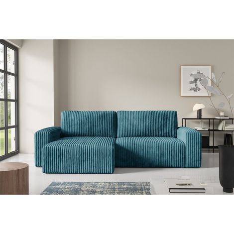 Ecksofa mit Schlaffunktion NATALIA in Stoff Tilia Blau Ottomane Links