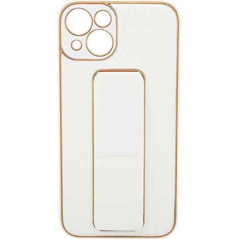 Étui téléphone innovant cadre métal plein cuir antichute protecteur avec support pliable bracelet pour iPhone 13 blanc (1/5)
