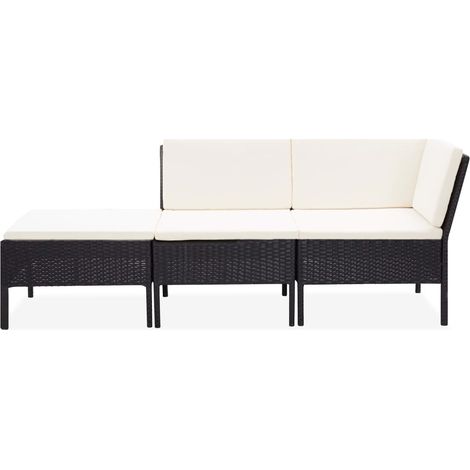 Salon de jardin 3 pcs，Mobilier de jardin avec coussins Résine tressée Noir CFW87367