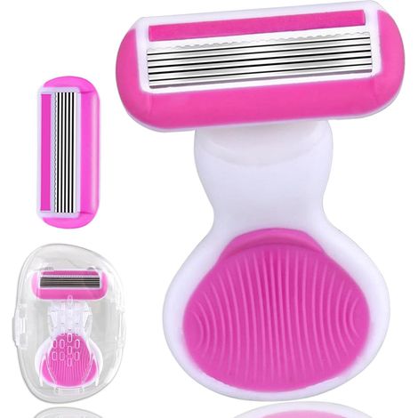 Rasoirs de voyage 2025 pour femmes, produits de toilette de taille voyage adaptés à la peau, complet avec 1 tête de rechange et un étui portable, rasoir de voyage parfait pour les aisselles, les bras (1/4)