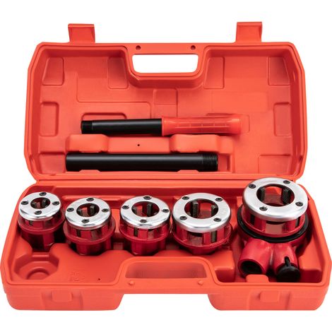 Coffret Filières de Plombier , Kit de filetage de tuyau Ensemble de filetage manuel en acier de plomberie avec 5 matrices pour l'installation de conduites d'eau et de gaz