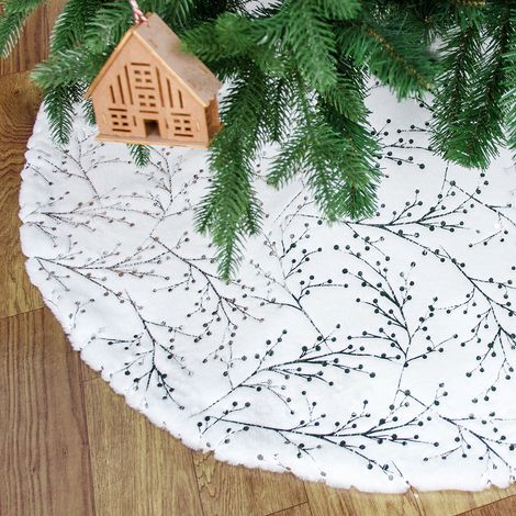 Nouvelles décorations de Noël, branches de sapin imprimées en peluche, décorations pour pied de sapin, tapis de sapin, jupes de sapin, branches de sapin imprimées à la feuille d'or, 90 cm