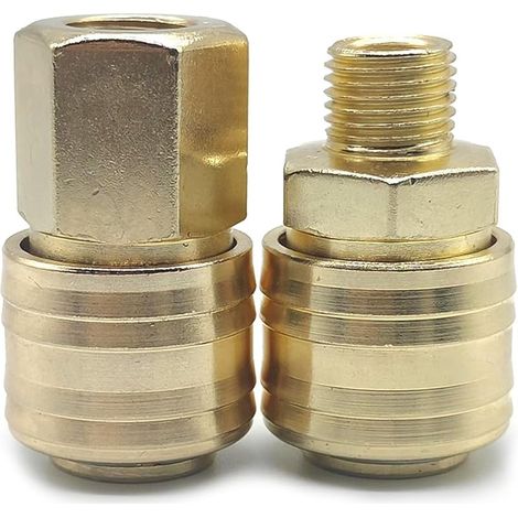 Lot de 2 raccords à air comprimé - Filetage intérieur 1/4" - DN 7.2 - En laiton - Doré