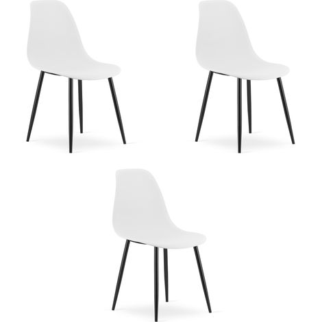 Chaise - Leobert - Wat - Blanc/Pieds Noirs - 46 X 51 X 84 Cm - Lot De 3 (1/5)