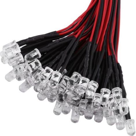 Diode LED - 12 V - Câble Flexible 20 cm - Rouge Blanc Jaune - 50 Pièces (1/2)
