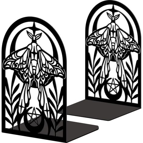 Lot de 2 Serre-Livres Métal Papillon avec Lune et Pentagramme (1/5)
