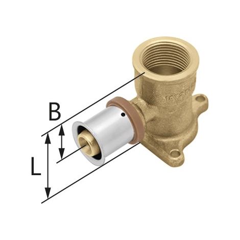 Gomito a muro in ottone con alette GW ultraPRESS - 20 Rp3/4" L = 54 mm