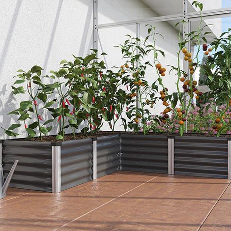 Linus IN-OUT M – bac de culture en acier Zincalume en forme de L, Couleur Vert/Aluminium