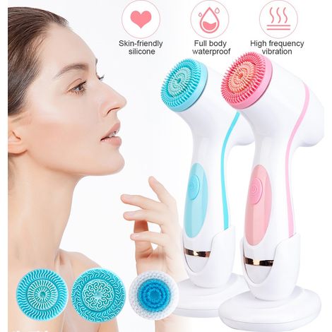 Brosse de nettoyage facial 3-en-1 en silicone, électrique, imperméable, exfoliante pour visage, anti-points noirs, anti-acné, nettoyage profond des pores, portable, peau nette (1/5)