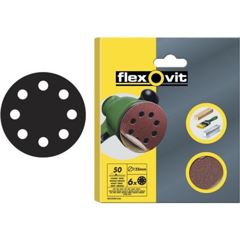 Flexovit 69957389890 Hook Loop Sanding Disc 125mm Extra Fine 180G Pack 6 FLV89890
