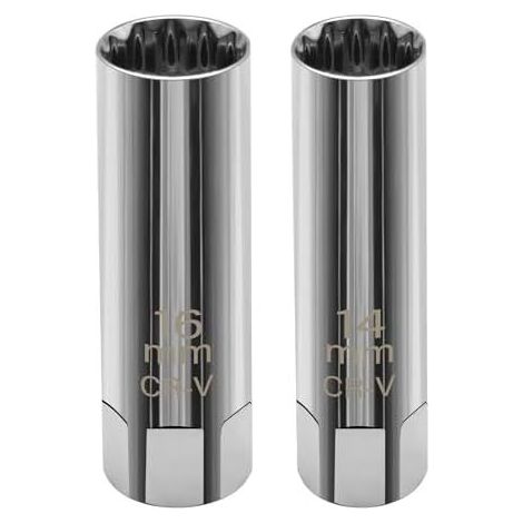 2 Pcs Cle a Bougie, Douille Bougie 16mm/14mm Mince Magnétique, 12 Points 3/8" Outil de Retrait d'Allumage pour Voitures - (1/5)