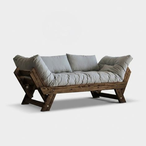 SORAI Holzsofabett mit wasserabweisender Leinenbezug und verstellbarer Rückenlehne - Walnuss (1/3)