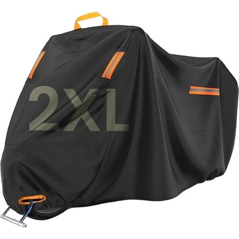 Bache Moto XXL, 420D Bache de Protection Exterieur Imperméable 245×105×125 cm, Protection contre Poussière Pluie Neige UV, avec Trou de Chaine Antivol, pour Scooters, Motos Enduro/Route (1/5)