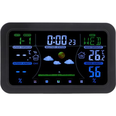Orologio meteo HD con 3 livelli di luminosità, schermo retroilluminato, visualizzazione 12/24 ore e previsioni multifunzione. (1/5)