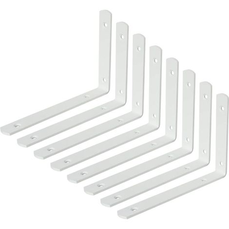 8 Pièces Supports d' Étagère Murale Robustes de 20 CM, Équerre Étagère Murale à Angle Droit de 90°, Supports d' Étagère Murale en Acier Inoxydable pour Chambre/Salle de Bain, Blanc (1/5)