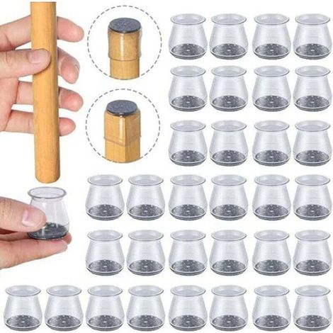 32 protectores pequeños (23-32 mm) de silicona transparente para patas de sillas, alfombrillas para el suelo (1/4)