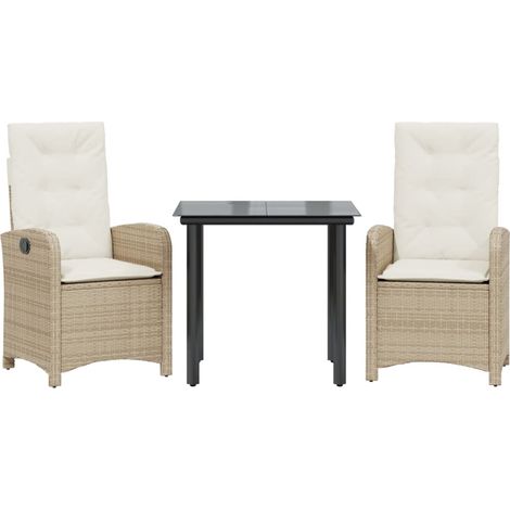 Ensemble à manger de jardin et coussins 3 pcs，Salon de jardin Beige poly rotin CFW10226 (1/5)