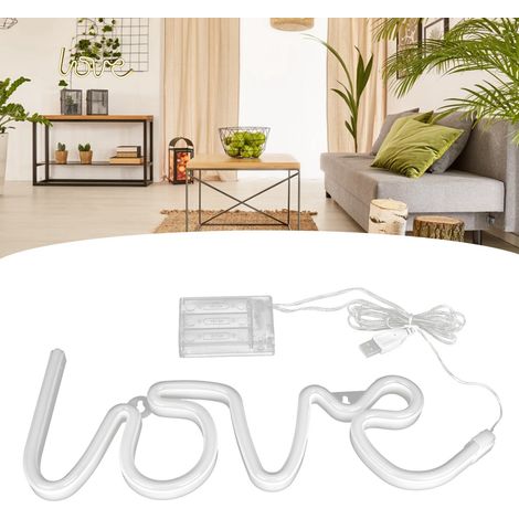 Enseigne lumineuse LOVE, lampe néon alimentée par USB ou piles, idéale pour la décoration de Noël, de fêtes et de mariages. Lumière chaude. (1/5)