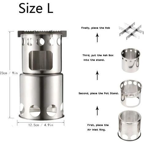 Poêle à bois portable, réchaud à bois de chauffage, brûleur de cuisson extérieur en acier inoxydable, réchaud à bois léger pour pique-nique et camping, réchauds de cuisson portables