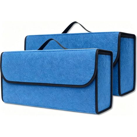 Kofferraum Organizer Filz 2er Set 50x24x17cm, faltbar, mit Einlegeplatte, Klettband, Seeblau