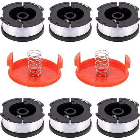 6 Pièces Bobine Fil Coupe Bordure Compatible avec Black et Decker Rotofil Blacke + 2 Couvercles +2 Ressort Bobine de Fil Debroussailleuse de Rechange Modèle A6481 A6485 AF-100, Longueur 9,1m, ⌀1,65mm (1/5)