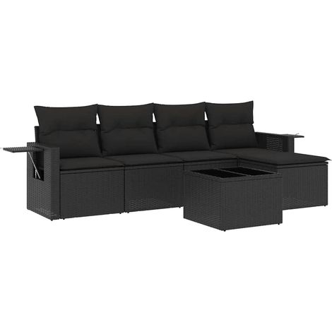 Maison Exclusive - Set Divano da Giardino 6 pz con Cuscini Nero in Polyrattan (1/5)