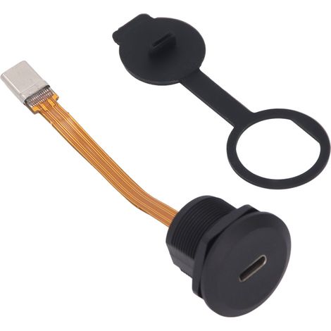 Connecteur USB C 3.1 (Type C 3.1) femelle vers mâle encastrable câble FPC 0.1m IP67 à vis avec bouchon (1/5)