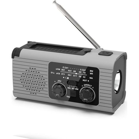Radio de emergencia，recargable mediante energía solar/pulsación manual/USB，adecuada para situaciones de emergencia (gris) Radio de emergencia (1/5)
