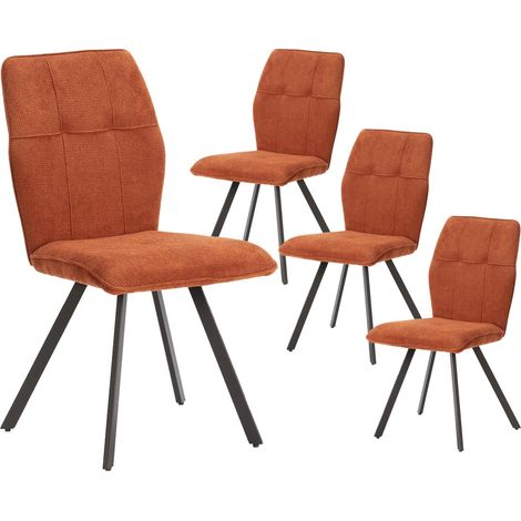 SELMA - Lot de 4 Chaises Tissu Marron Effet Tricoté Pieds Métal Noir (1/5)