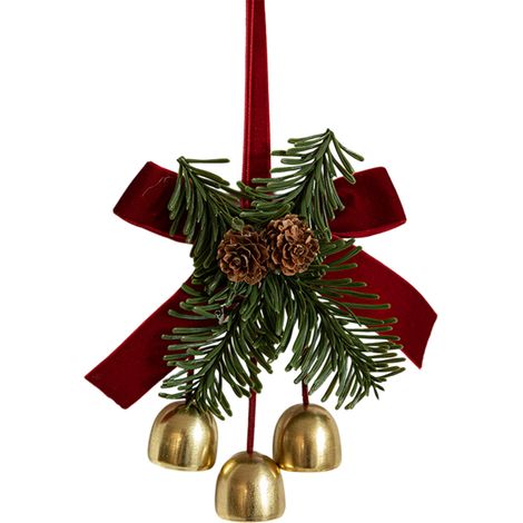 Jingle Bells - Porte-Décor Porte Noël avec Pommes de Pin et Feuilles - Suspension Murale ou Porte - 16 x 11 cm - 1 Pièce