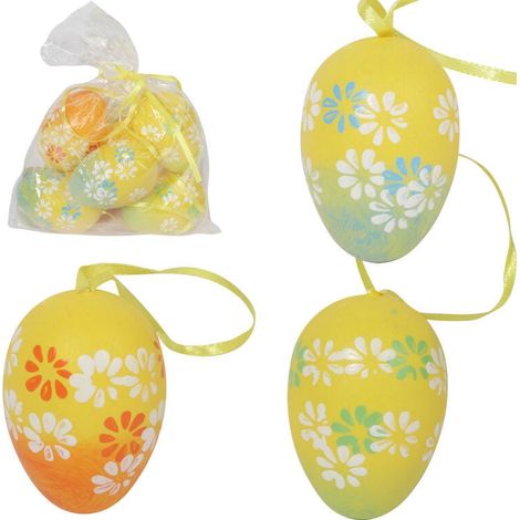 Ciondoli a forma di uova con fiori, set da 6 pezzi, 6 cm (1/4)