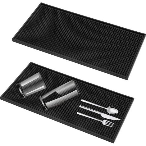 Tappetino da bar e tappetino per scolapiatti 30 x 15 cm - Nero - Asciugatura rapida - Tappetino per lavello - Tappetino per asciugare bicchieri - Bar, club, cucina, ristorante, caffetteria - Set da 2 