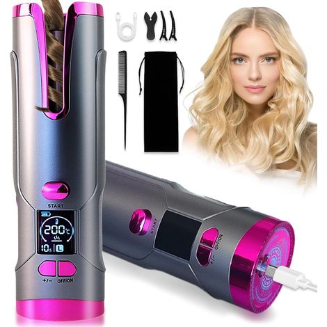 Automatischer, kabelloser Lockenstab, 5200 mAh USB-Akku, geeignet für langes Haar, Keramikmaterial, ideal für Reisen, automatische Abschaltfunktion und Anti-Verwicklungs-Design. (1/5)